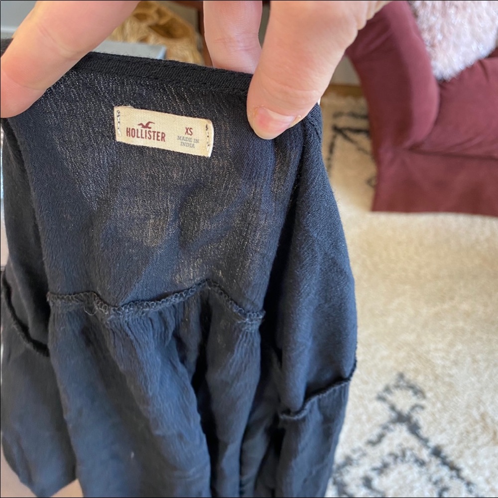 Hollister navy blue lace tie front shirt top - Picture 7 of 7